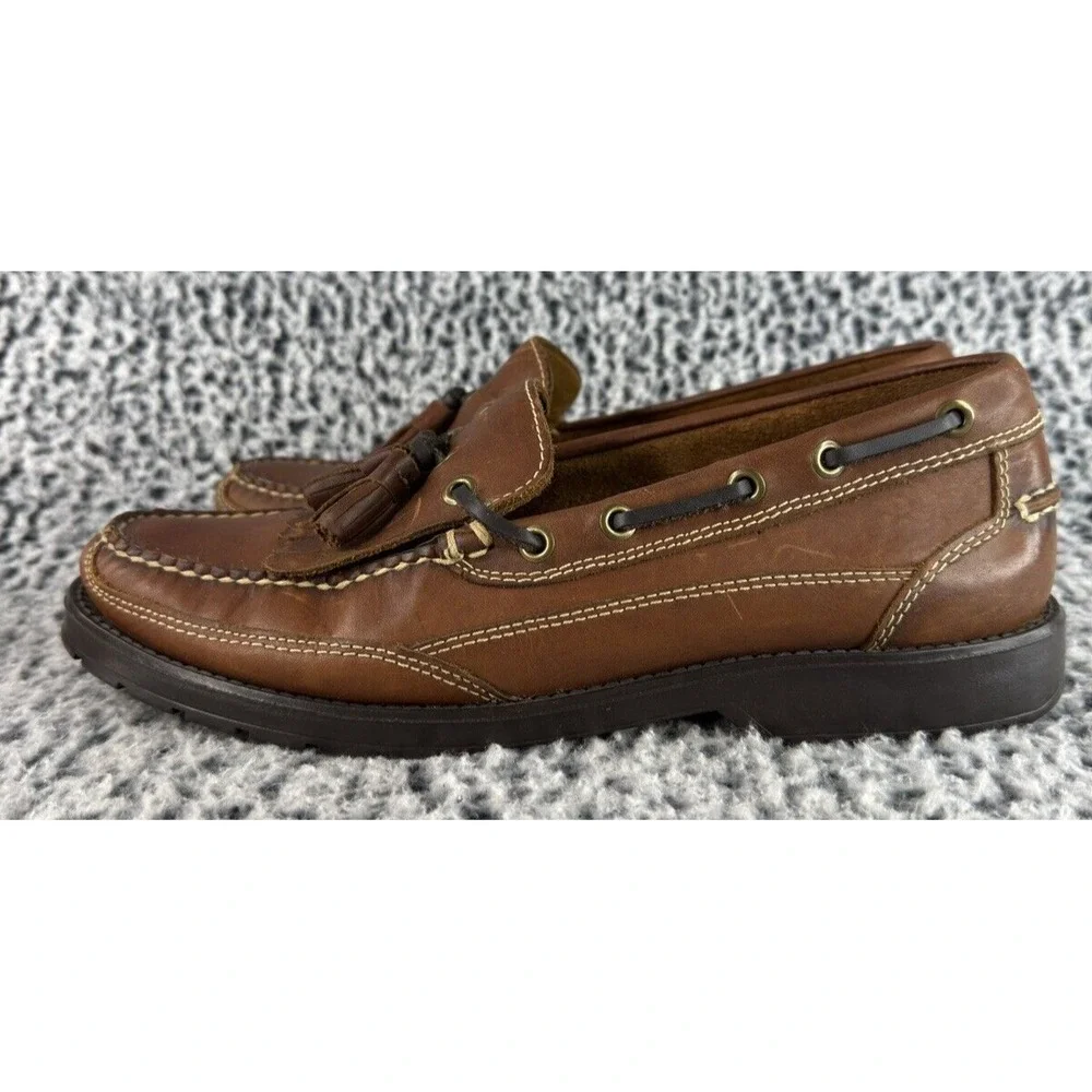 Bass Boat Shoes Mens 10 M Futures Brown Leather Slip On Fringe‎ Tasseled Casual